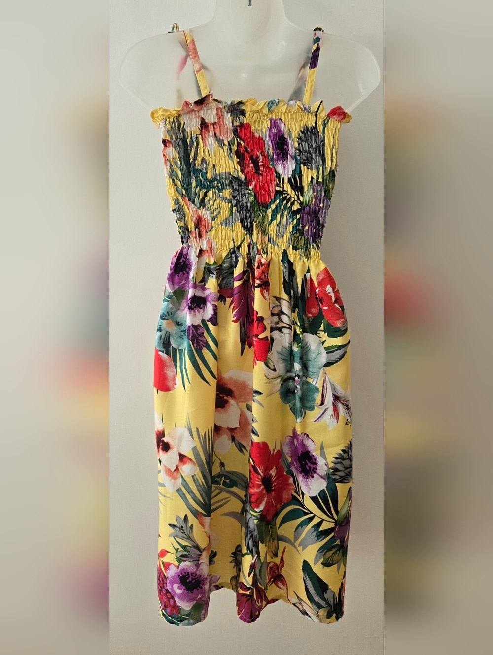 Hibiscus Collection Hawaii Sundress Knee Length Yellow And Floral Multicolor NWT - Picture 3 of 7